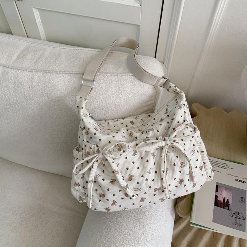 Korean Style Plaid Drawstring Cloud Shoulder Bags for Women Large Capacity Ladies Crossbody Bag Bow Multi-pocket Handbags Tote