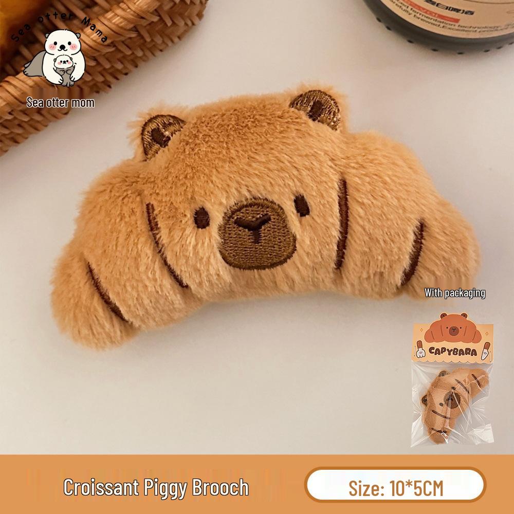 Creative Piggy Bread Capybara Cartoon Brooch Doll Toy Figurine Pin