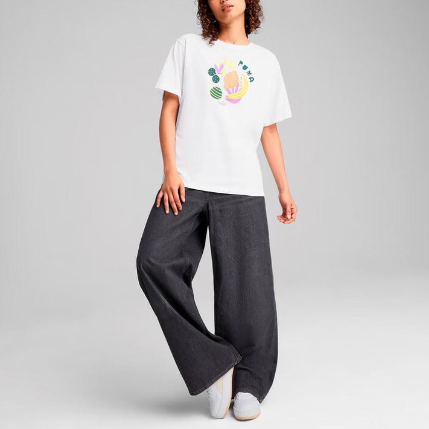 Puma Graphics Relaxed Fruity Letter Casual Short Sleeve T-Shirt Women T-Shirts White 687711-02