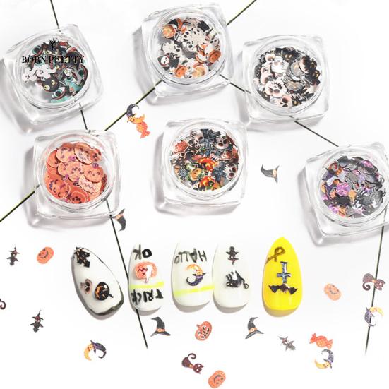 

2 Boxes of Nails Ornaments Halloween Skull Pumpkin Nail Art Sequin Stickers Manicure Decoration