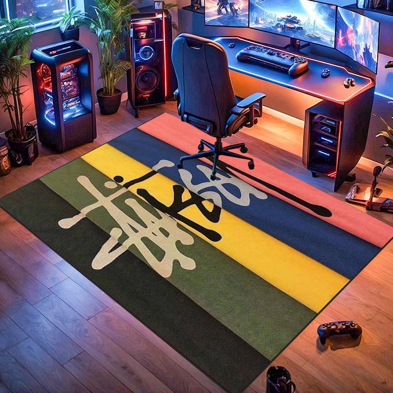 Black Base City Names No.4 Logo Area Rug Non Slip Mat, White Print Global City Street Art Carpet for Living Room Decor
