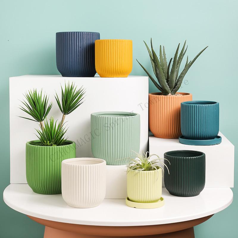 Nordic Style Ins Ceramic Flowerpot With Tray Fashion Simple Indoor Living Room Pot For Flowers Lvluo Bonsai Home Decoration Gifs