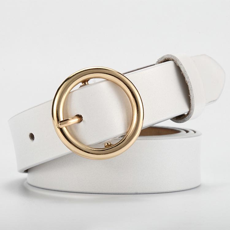 Round Buckle Women'S Cowhide Leather Belt Women'S Round Head Pin Buckle Decorative Thin Belt Belt Belt