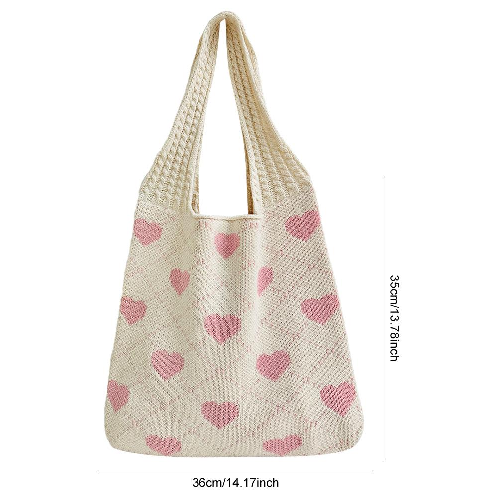 Crochet Tote Bag for Women Heart Pattern Summer Beach Bag Large Capacity Handbag for Vacation Travel