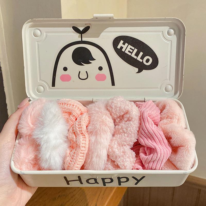 7Pcs/Set Sweet Furry Hair Scrunchies Elastic Rubber Bands Ponytail Holder Rubber Ties For Women Girls Hair Accessories