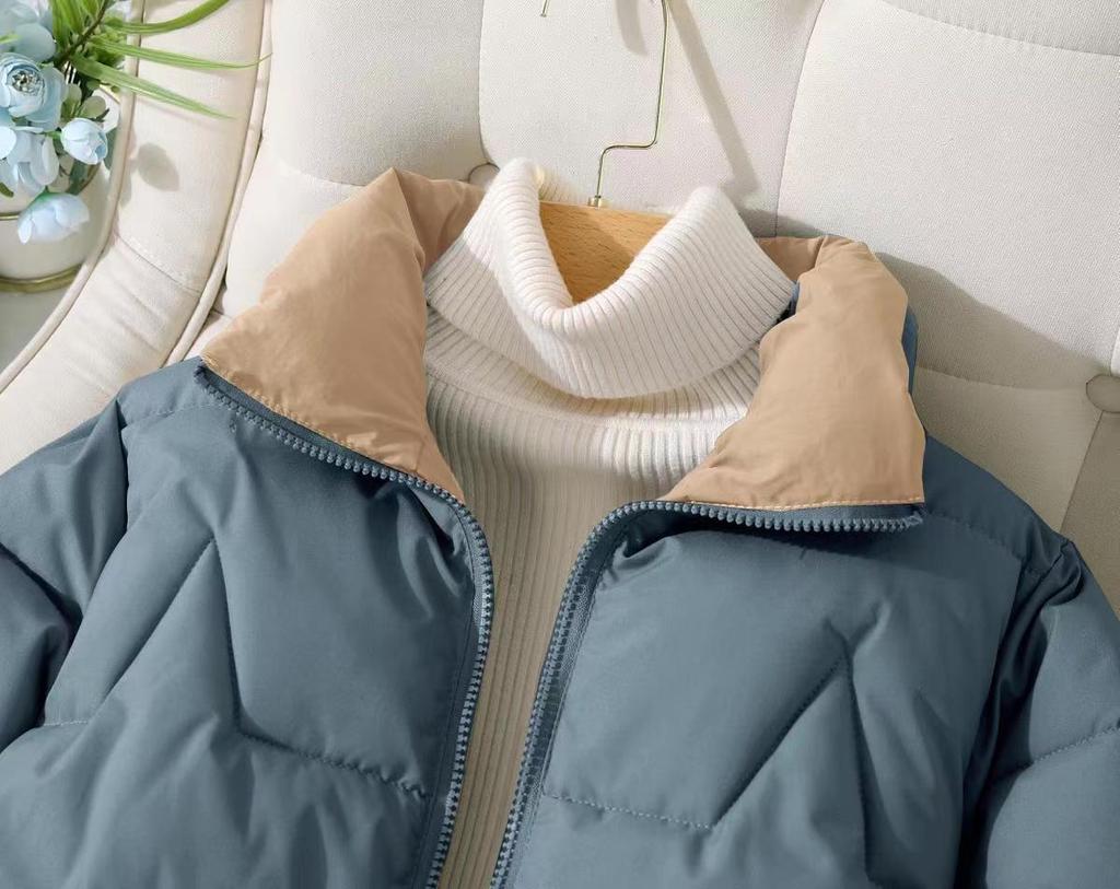 Jachetă din bumbac, pentru femei, toamnă și iarnă, secțiune scurtă, cu guler ridicat, jachetă din bumbac, îngroșată, caldă.