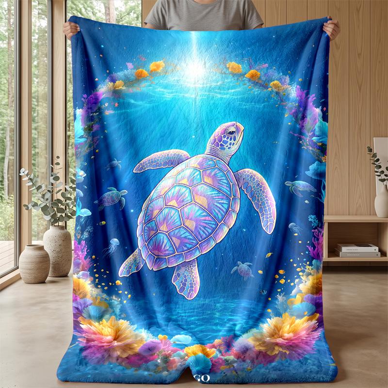 Underwater Fantasy Turtle Theme blanket Lightweight Warm Flannel Blanket Decorative Throw Blanket for Home Decoration