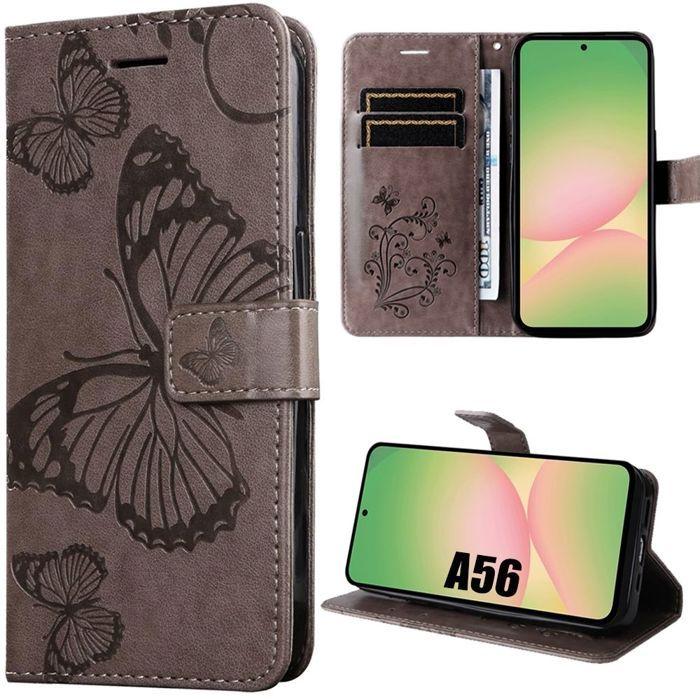 Coque de protection - BOOLING - Samsung Galaxy A56 5G - Cuir Synthétique - Motif Papillon - Marron