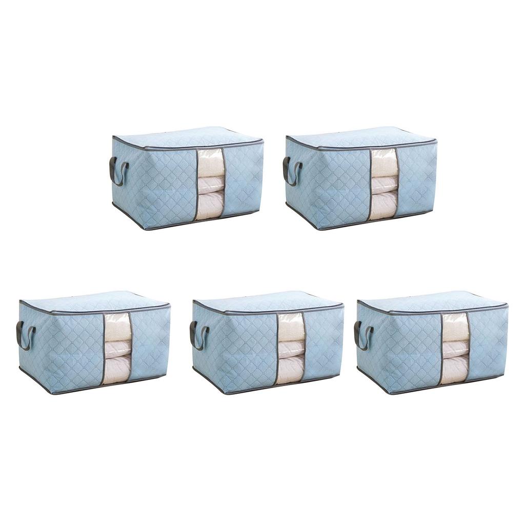 5Pcs Clothing Folding Storage Bag Dustproof Quilt Organizer Non Woven Fabric Large Size Blue