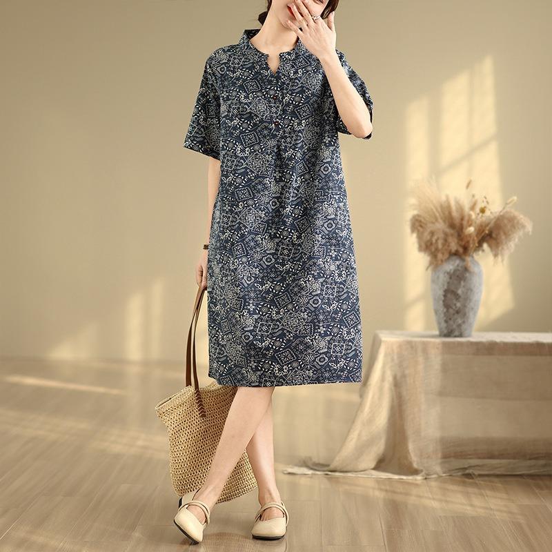 Real Shot Summer New Large Size Straight Skirt Thin Cotton and Linen Dress Women's Clothing