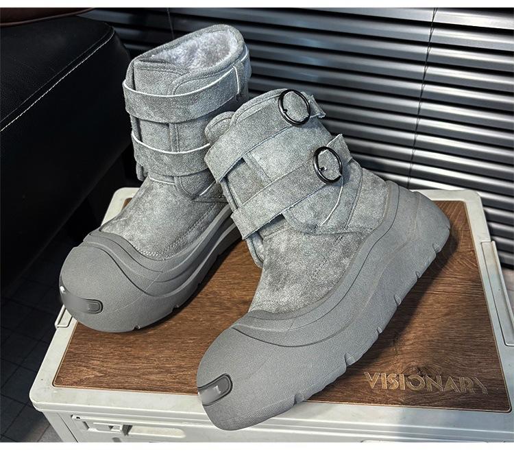 

Thick-soled snow boots, new winter velvet thickened warm retro buckle with big head cotton boots 44 сірий колір