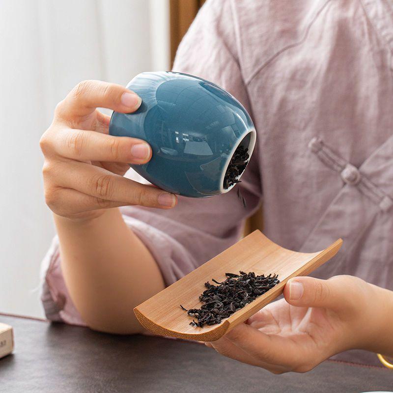 Ebony Lid Tea Caddy Minimalist Ceramic Sealed Storage Jar Portable Coffee Beans Candy Jar Household Food Storage Container Gifts