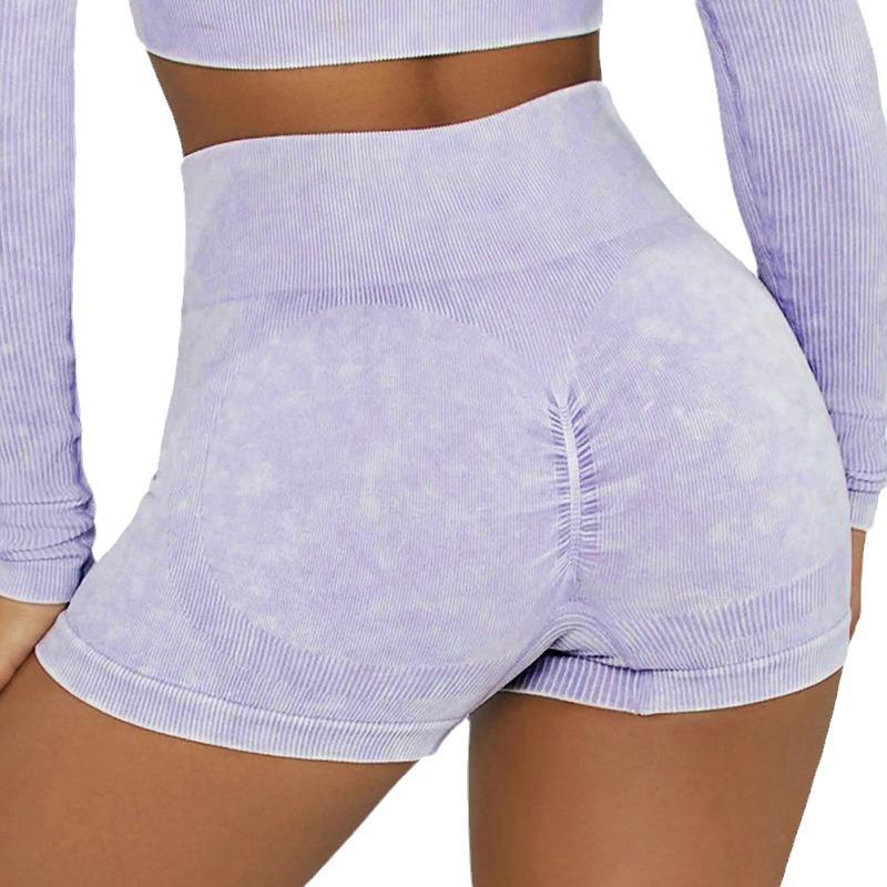 

Butt Lifting Sand Washed Yoga Shorts, Solid Color Sports And Fitness Shorts, High Waisted Elastic And Perky Shorts For Women S