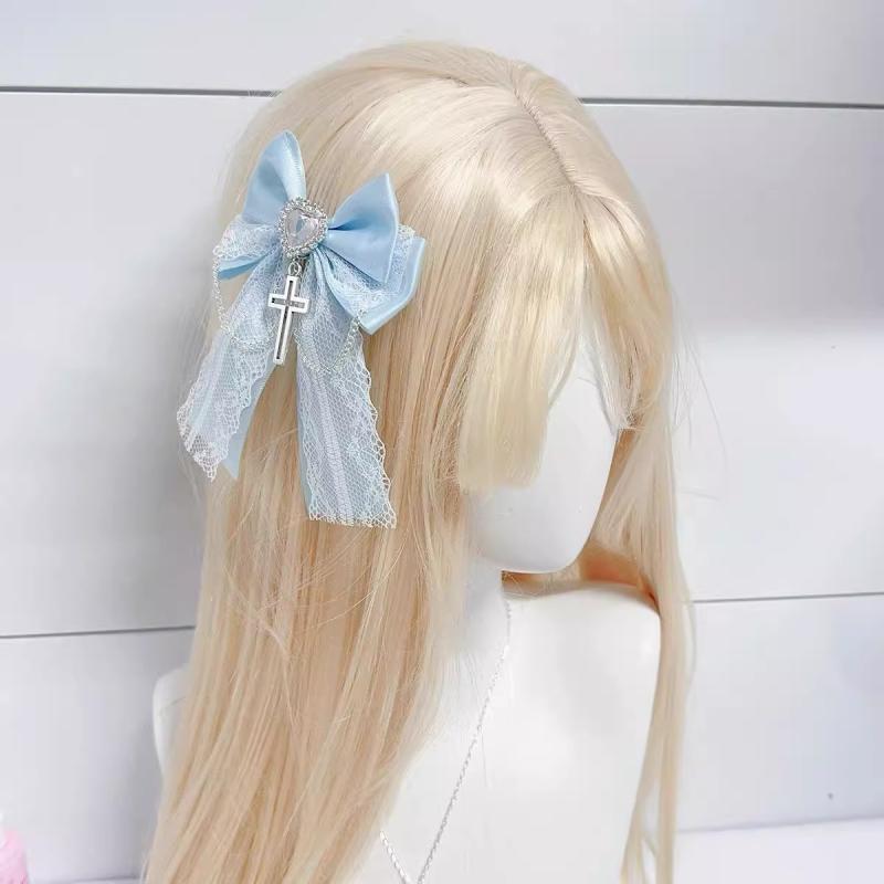 1Pcs Ladies' Lace Bow Hair Pin Gothic Cross Hair Clip Women Ponytail Clip Hair Accessories