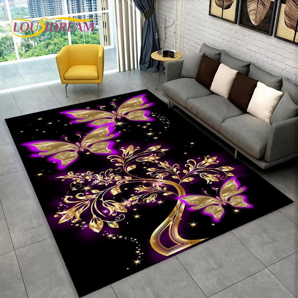 Dream Butterfly Flower Area Rug Large,Carpet Rug for Home Living Room Bedroom Sofa Doormat Decor,Kid Play Non-slip Floor Mats