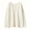 Women's V-Neck Cashmere Bodycon Knit Sweater, Solid Color, Medium-Length, Long Sleeve, Casual Loose Pullover.
