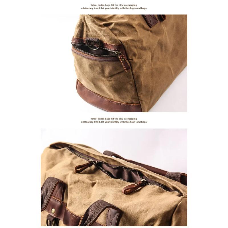 Waterproof Waxed Canvas Leather Men Travel Bag Hand Luggage Bag Carry On Large Tote Vintage Men Duffle Weekend Bag Big Overnight
