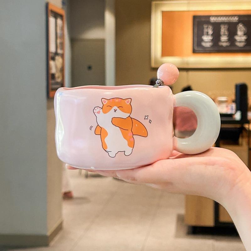 Girly heart cute cat ceramic mug couple breakfast milk cup office gift coffee cup birthday gift