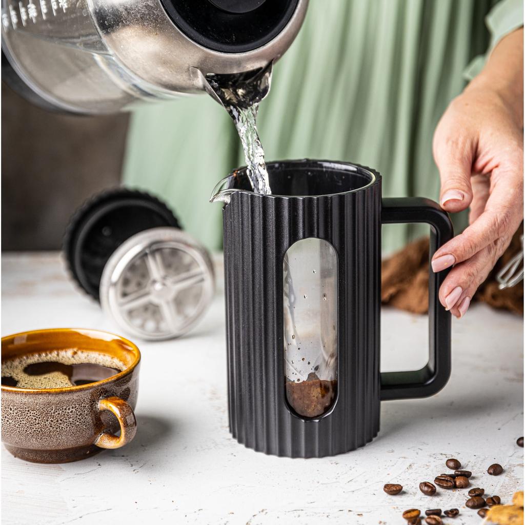 Zaparzacz do herbaty kawy szklany French Press 600 ml czarny KLAUSBERG KB-7746