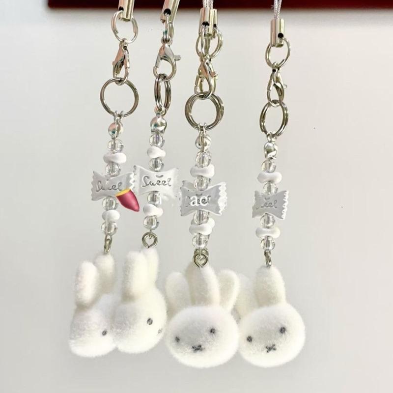 Kawaii Miffy Keychain Cute Cartoon CCD Hanging String DIY Hand-made for Girls with An Ins-style Mobile Phone Chain.