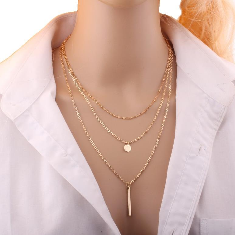 Trendy European and American Multi-layer Copper Necklace with Sequins and Metal Strips Jewelry