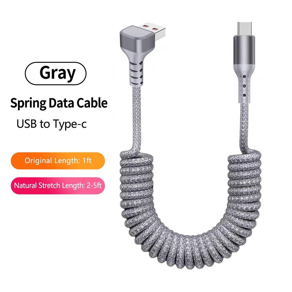 90° USB-C to type C Coiled Charger Cable Retractable Fast Charging Braided Cord for iPhone 17/16/15 Samsung Galaxy S25 S24