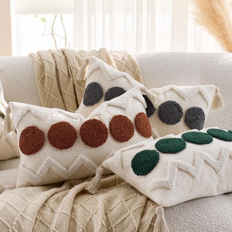 Weiche Chenille-Tufting-Kissenbezüge Boho Bauernhaus Kissenhülle mit Quasten für Haus Wohnzimmer Bett Sofa Dekor