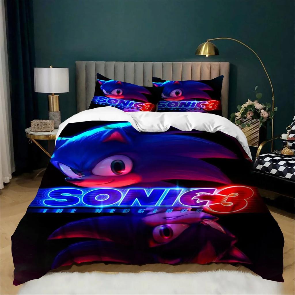 Exquisite 3D Cartoon S-Sonics Wallpaper Anime Digital Printing Bedding Set Duvet Cover Pillowcase Youth Kids Girl Boys Gift