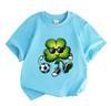 Kids Boys Girls 100% Cotton Crew Neck Short Sleeve T-Shirt, Cool Four Leaf Clover Sunglasses Soccer St Patricks Day Cartoon Print Casual Cute Sport Te