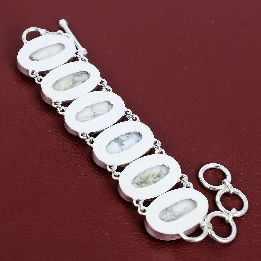 Howlite Bracelet Gemstone Jewelry 925 Sterling Silver Adjustable Chain Bracelet Very Pretty Howlite Jewelry Handmade Bracelet Gift for Women