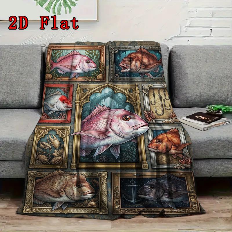 Marine Life 2D Flat Pattern Flannel Blanket, High quality All Seasons, Home Decor, Warmth and Comfort, Perfect for Christmas Gifts.