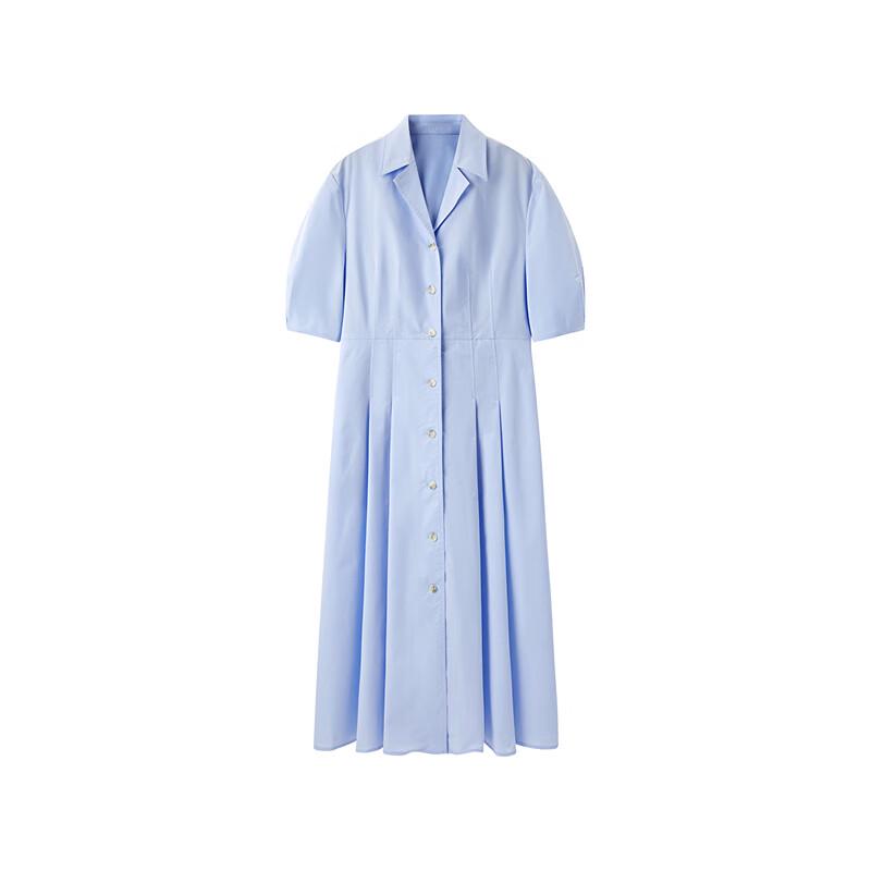 PEACEBIRD Women's French Style Lapel Puff Sleeve Shirt Dress