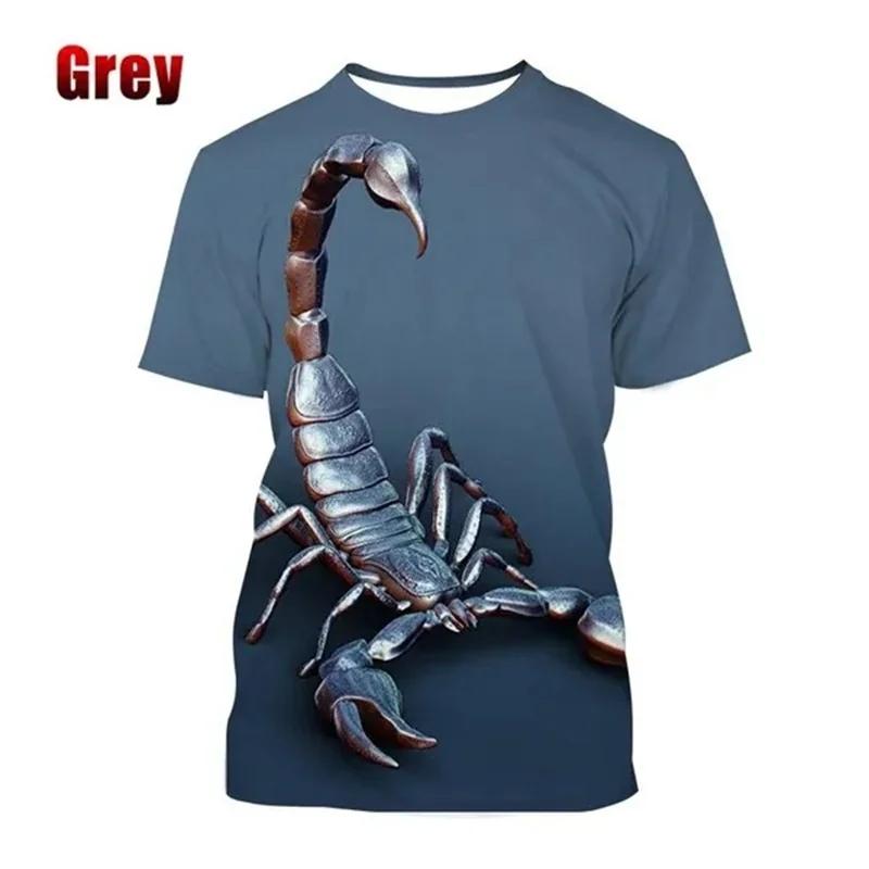 Letnie T-shirty męskie z okrągłym dekoltem, modne, codzienne, z krótkim rękawem, z nadrukiem 3D wzoru zwierzęcia skorpiona
