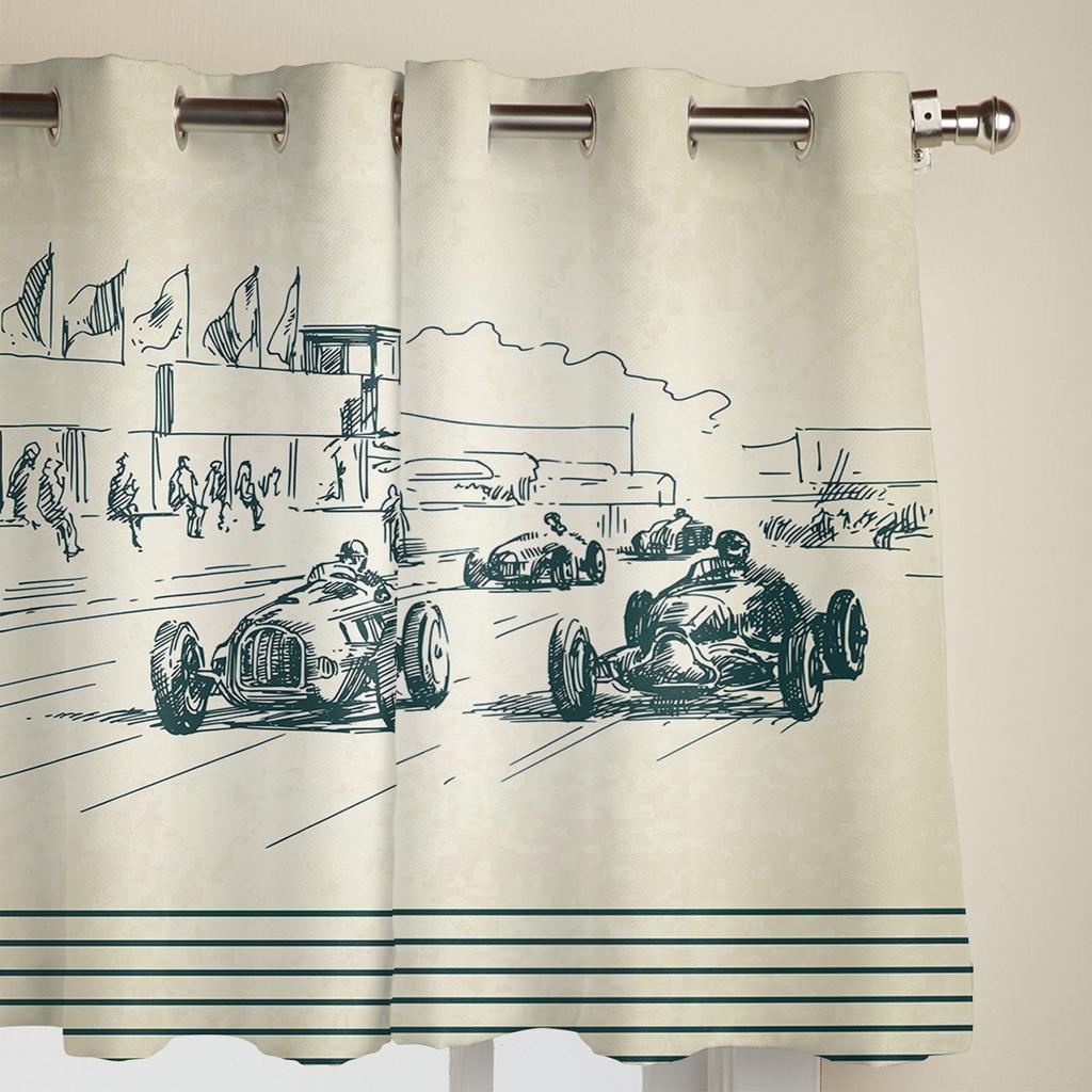 Vintage Racing Retro Style Window Curtain Bedroom Living Room Window Drapes Kitchen Decoration Blinds Curtain