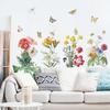 Wall  Sticker, Bright Flower Green Leaf Cluster Colored Butterflies Decoration Painting, Bedroom