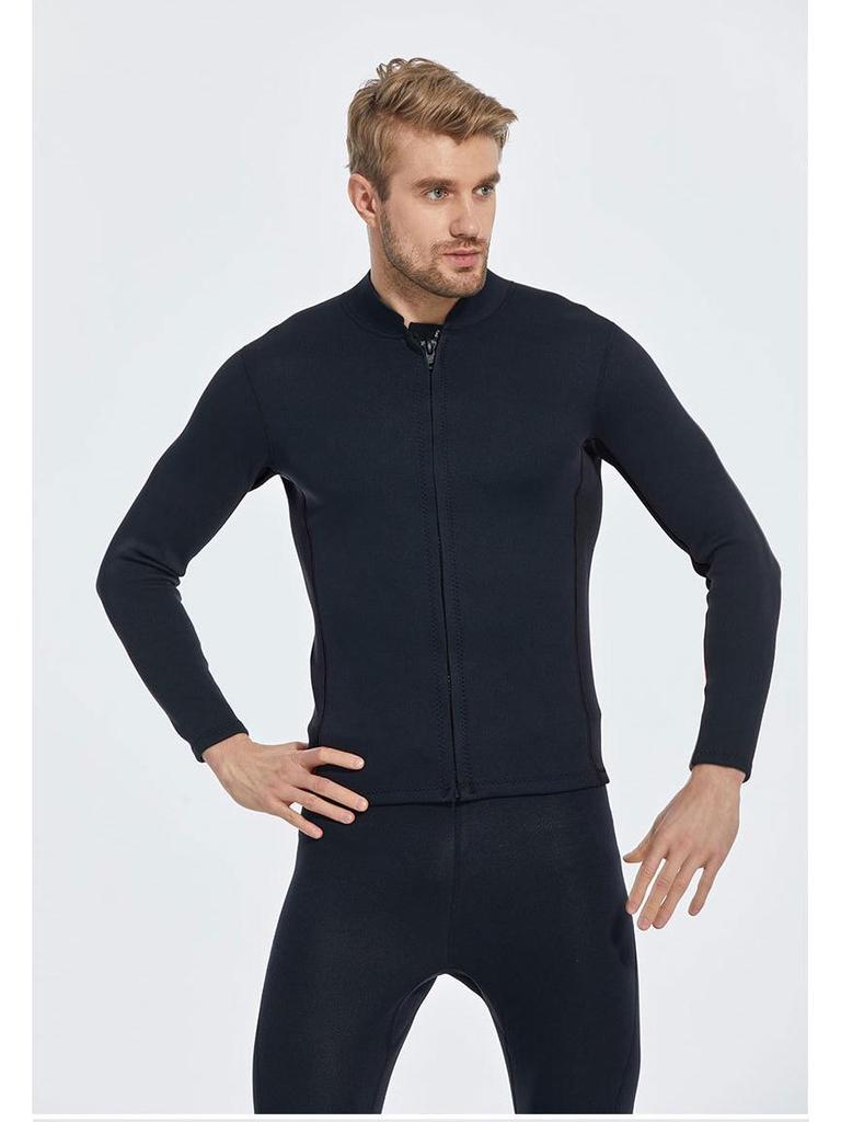 Men's 3mm Thickened Warm Diving and Surfing Wetsuit Top with Front Zipper
