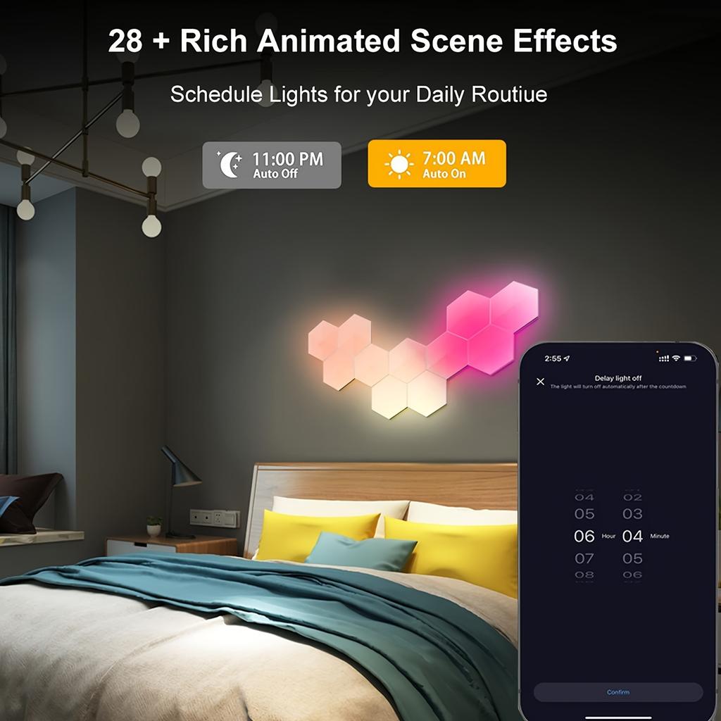 6/10pcs Hexagon Wall Light RGB Panel - Smart APP RGB Hexagonal Modular Gaming Light Music With Sync Honeycomb Shape Panels, Hexagon Lights For Bedroom