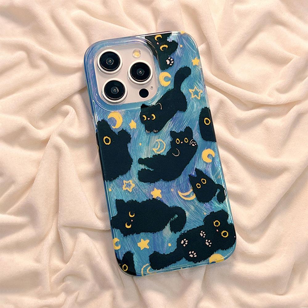 Cute Moon Black Cat Phone Case for iphone 16 15 14 7 8 Plus 13 Pro Max 16e X XS XR SE 2022 Shell Girls Soft Back Silicone Cover