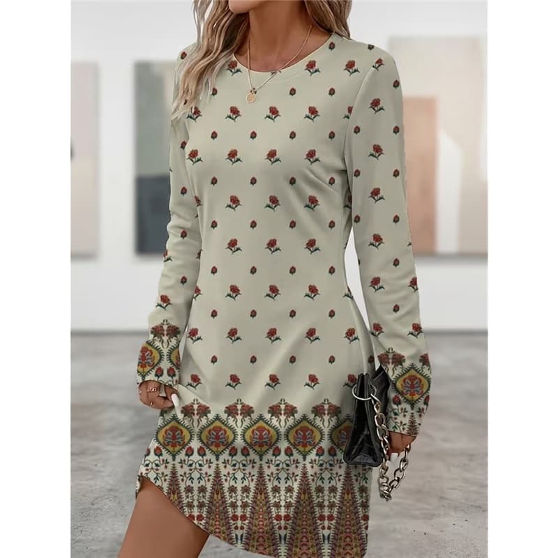 Spring Autumn Women Dress Casual Long Sleeve O-neck 3D Print Loose A-Line Dress Oversized Home Wear Robe