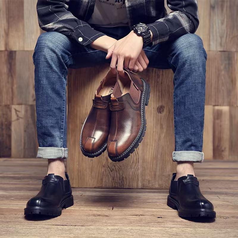 New Spring and Summer Men's Shoes Casual Short Boots British Trendy Leather Fashion Low-top Men's Boots Korean Version