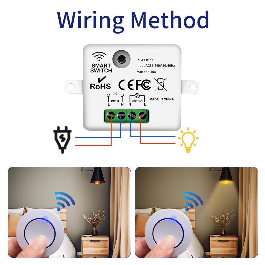 RF 433MHz Wireless Light Switch 220V 110V 10A Relay Controller Switch Mini Round Button Panel Switch For Home LED Lighting