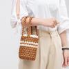 Borsa Secchiello Fatta a Mano con Perline e Striscia a Contrasto Stile Boho Leggera Intreccio di Perline di Legno Borsa a Mano per Pendolarismo Quotidiano Viaggio in Spiaggia