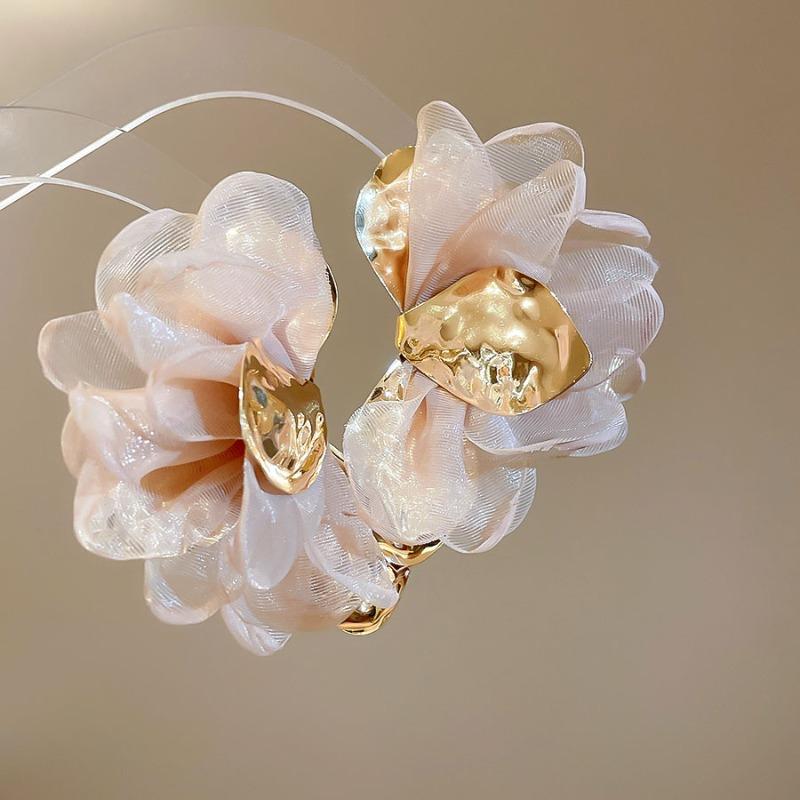 Steel Needle Fabric Chiffon Flower Pendant Earrings Super Fairy Sweet Temperament Stud Earrings Earrings Pendant Niche High-end Earrings Women