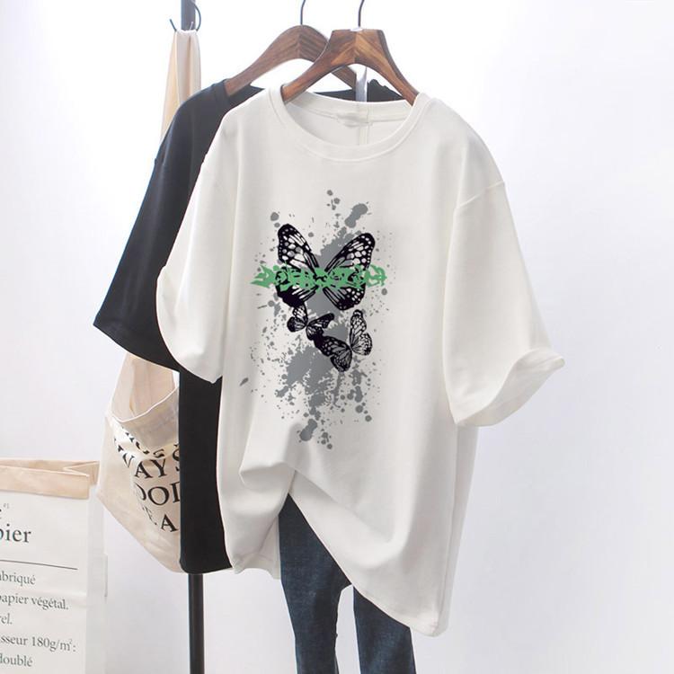 Pure White T-shirt Women's Loose Short-sleeved Pure Cotton T-shirt Medium and Long Large Size Summer Women's New Models