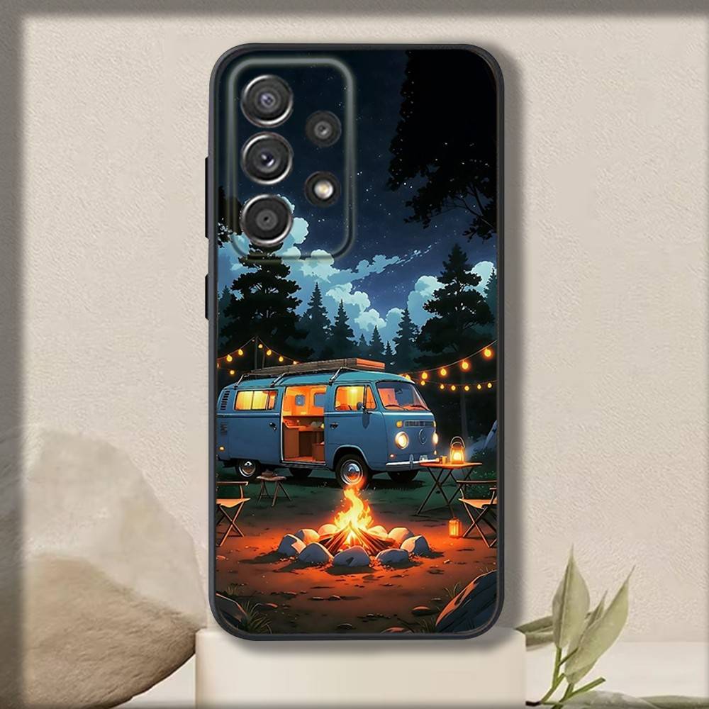 Outdoor Campings Phone Case For Samsung S 25,24,23,22,30,21,10,9,Ultra,Plus,Lite,FE,4,5 G Soft Black Case