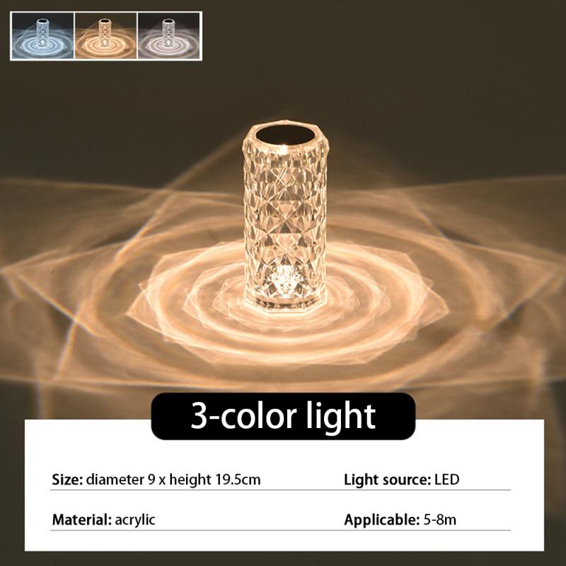 Crystal Diamond Table Lamp Touch Control Romantic Rose Ambient Light For Bedroom Living Room Decor