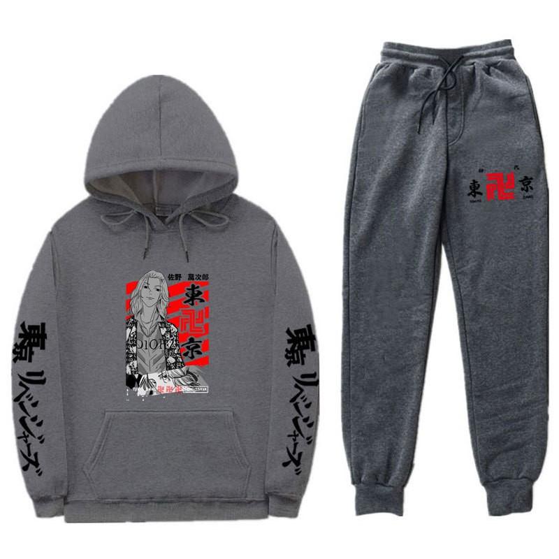 Mens Streetwear Hooded Sweatshirt Set Loose Fit Winter Warm Fleece Lined Casual Tracksuit