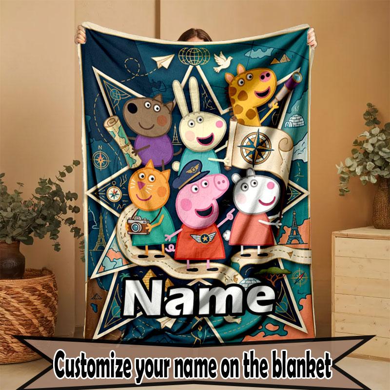Custom Name Personalized Peppa Pig Print Blanket, Home Decor, Bedroom, Sofa, Camping, Couch, Gifts for Birthday Christmas