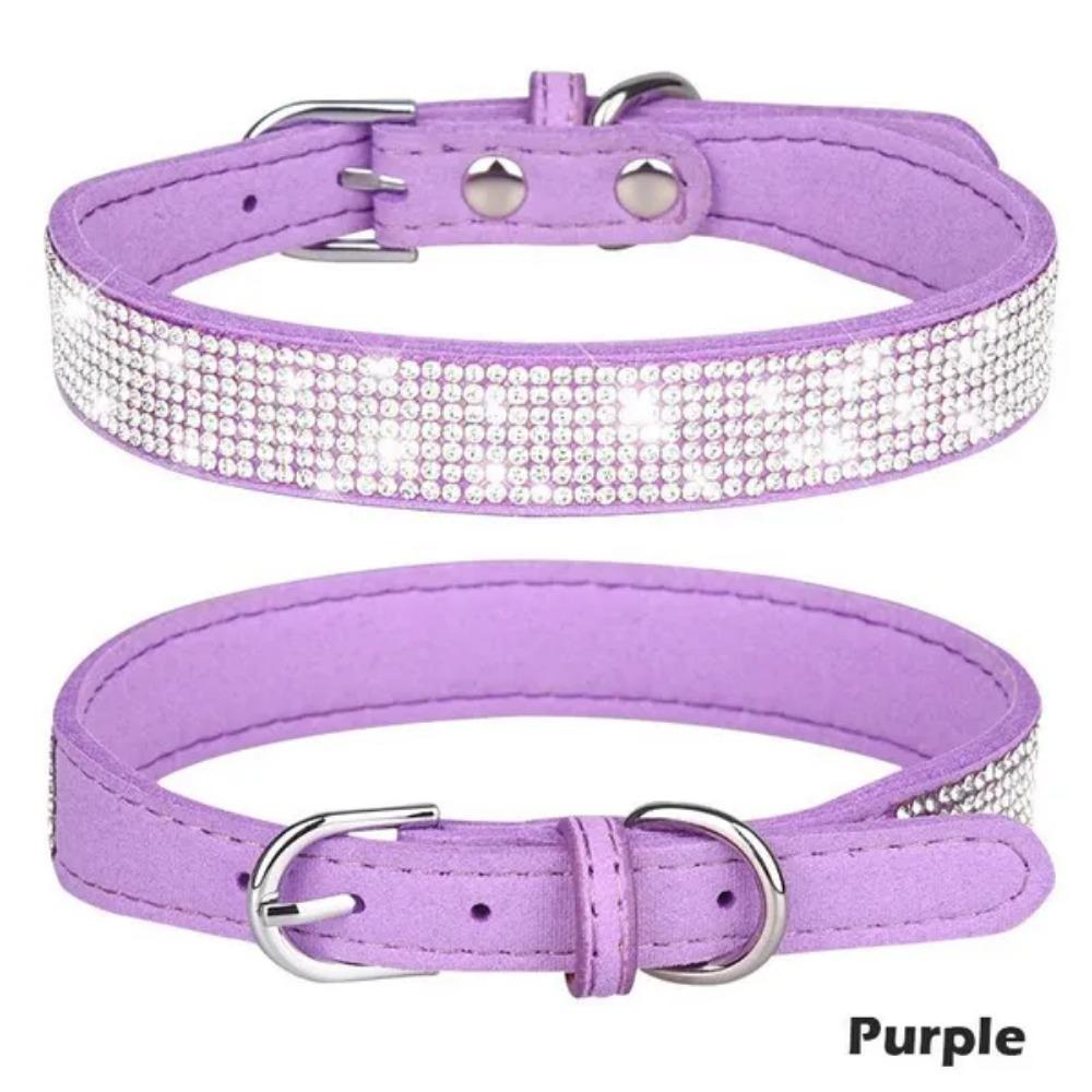 

1 шт. ошейник для кошек со стразами, товары для животных, милый ошейник для кошек, собак, щенков, регулируемый кожаный ошейник для щенков XL фиолетовый
