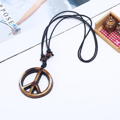 Retro Handmade Peace Symbol Pendant Necklace Long Rope Chain Ethnic Jewelry